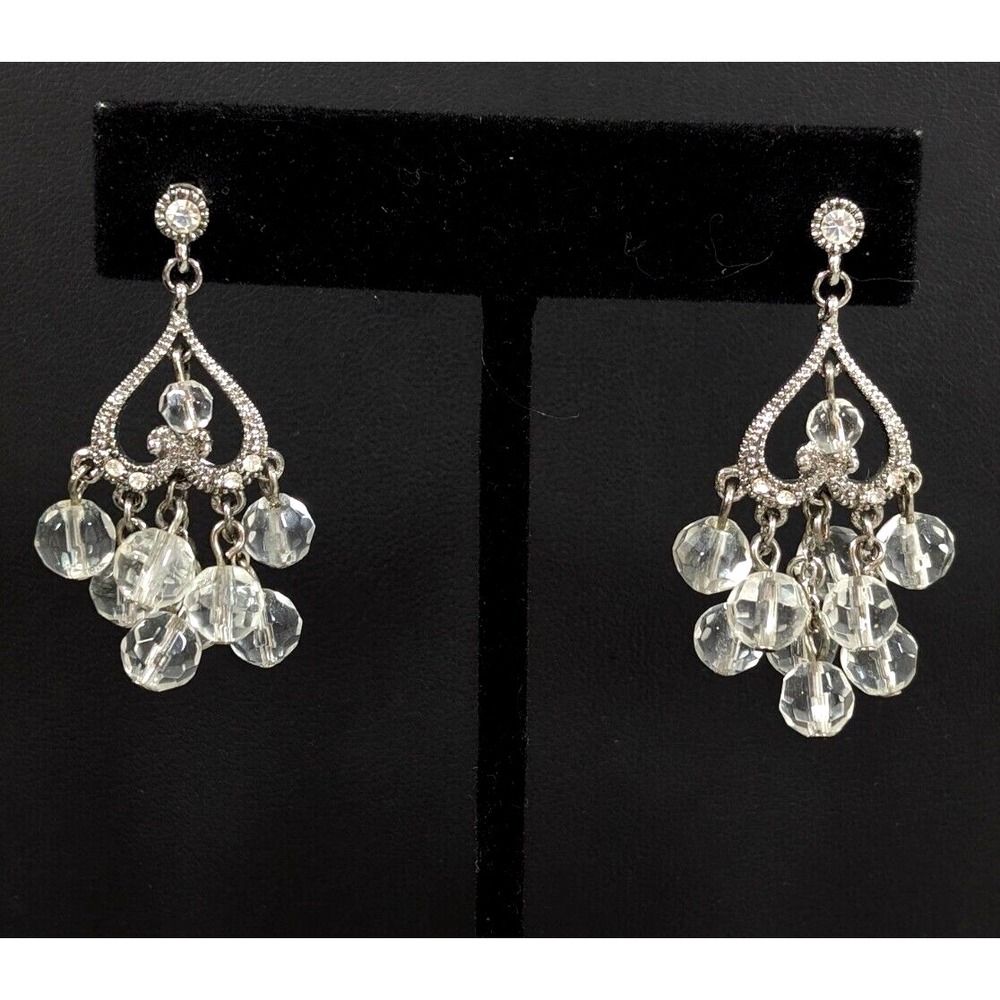 Victorian Style Clear‎ Glass Chandelier Dangle Earrings Silver Tone